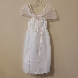 BARBIE LICENSED WHITE WITH PINK RIBBONS GOWN DRESS COSTUME, SIZE 4-6